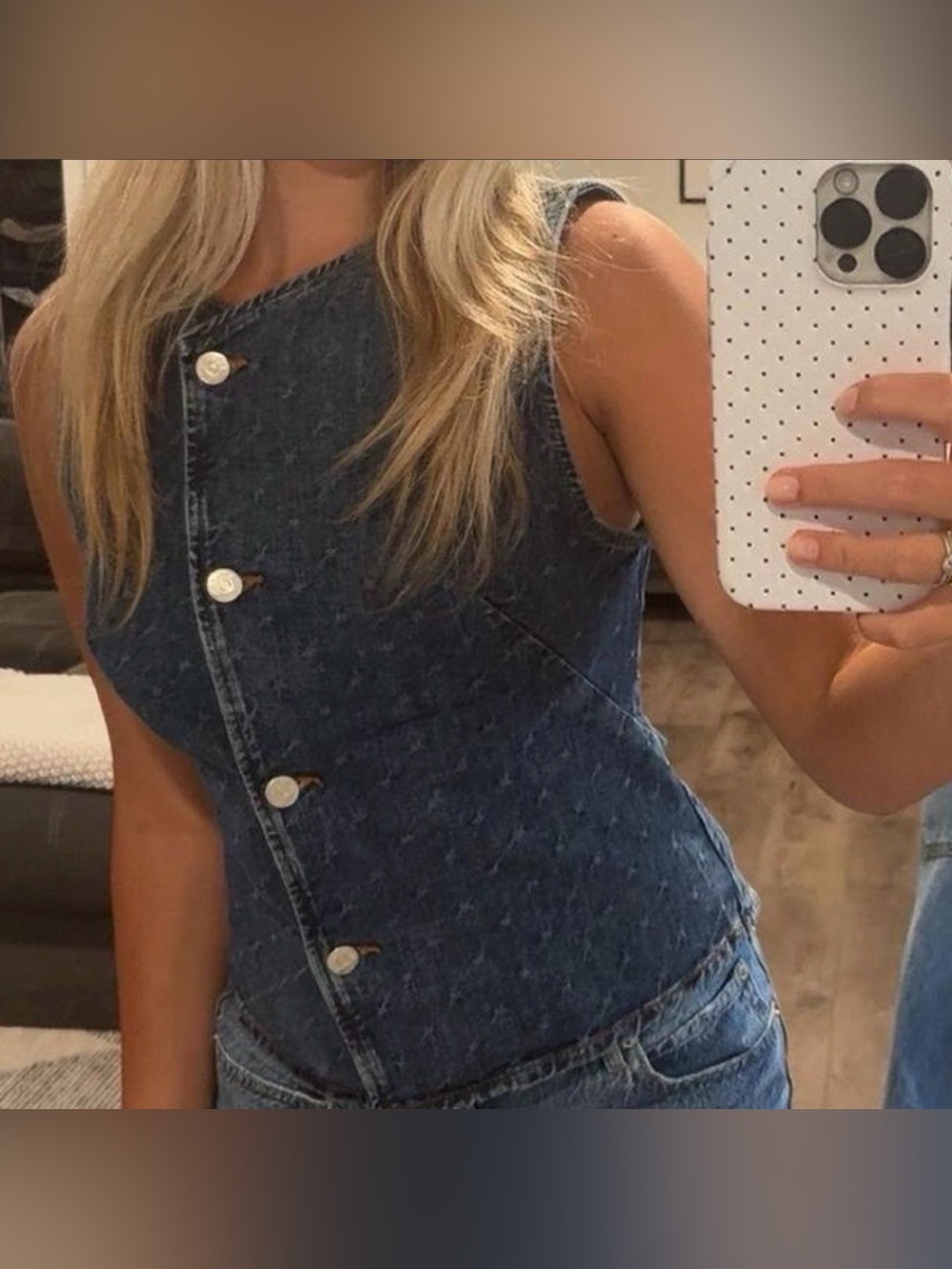 Zara Dark Denim Button Front Top